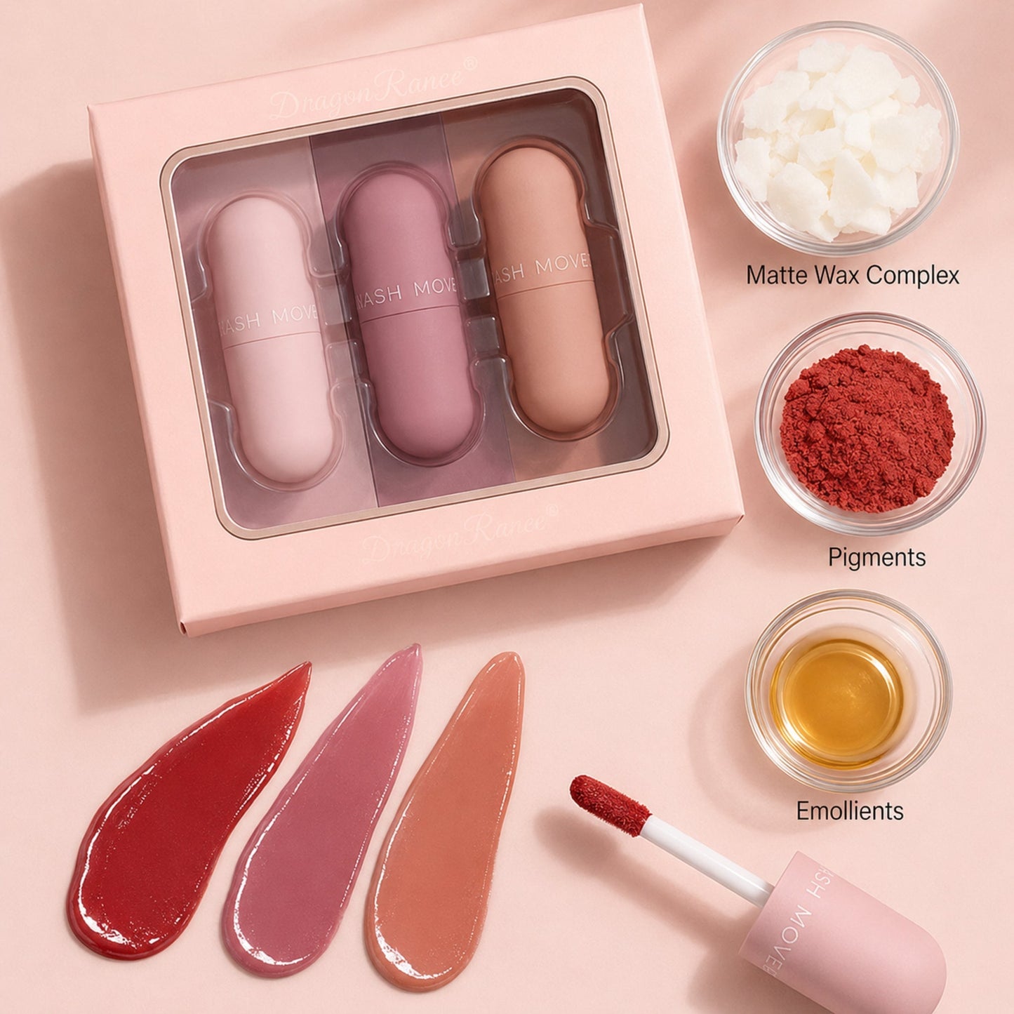 3-Piece Matte Non-Stick Lip Gloss Set – Long-Lasting Color — verified ingredient, formula, or material story