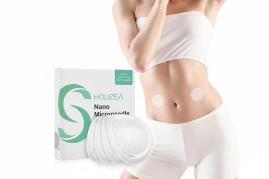 Holizea Nano Microneedle product with packaging and application on skin