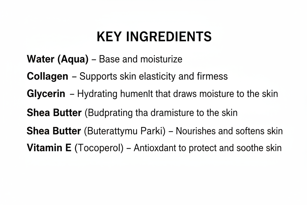 List of key ingredients for a skincare product on a white background