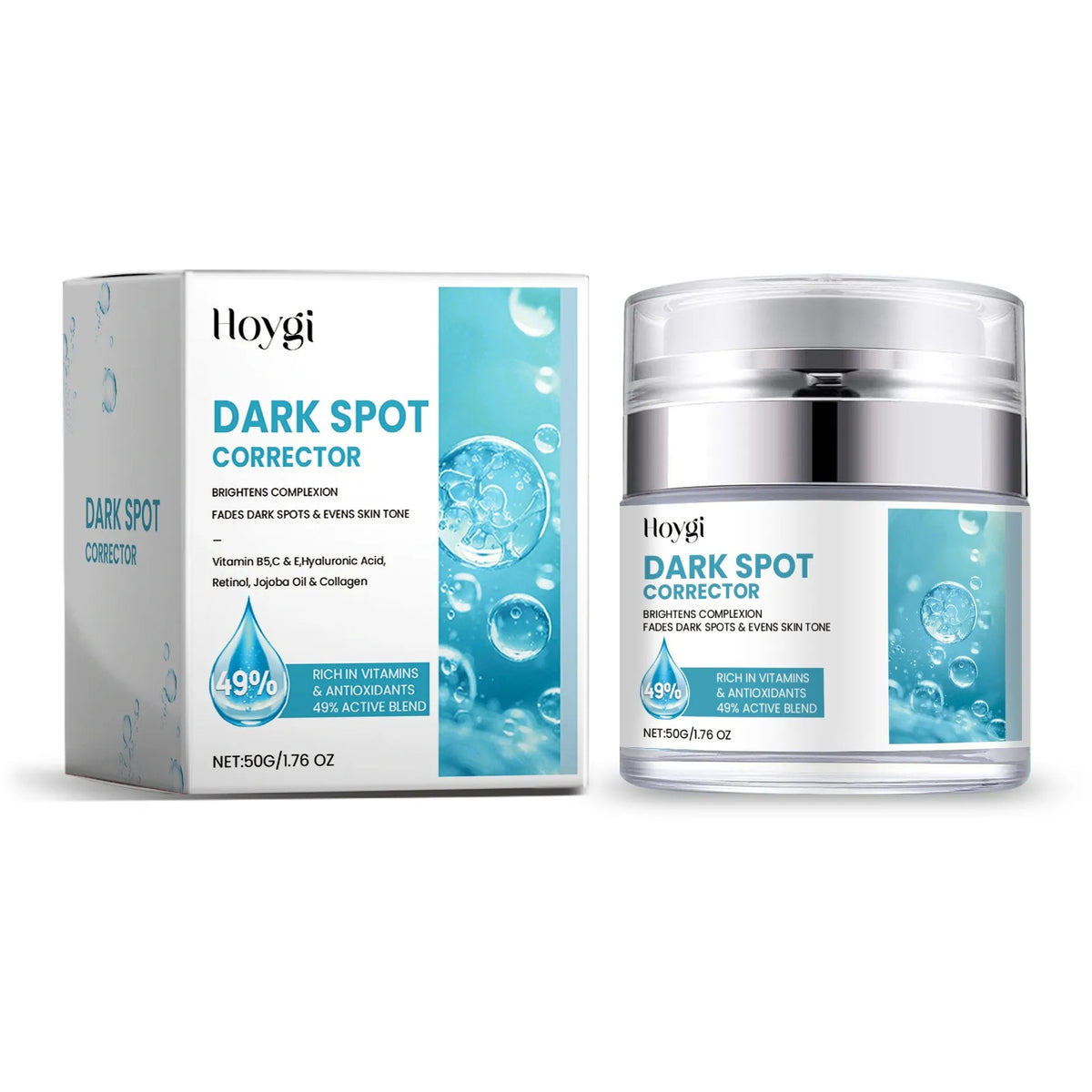 Hoygi Dark Spot Corrector jar with its retail box