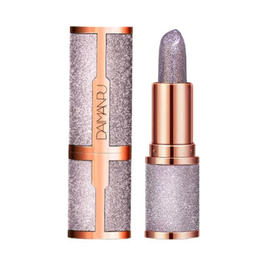 DAIMANU Starry Shimmer Jelly Lipstick in Purple, tube and bullet centered on pure white