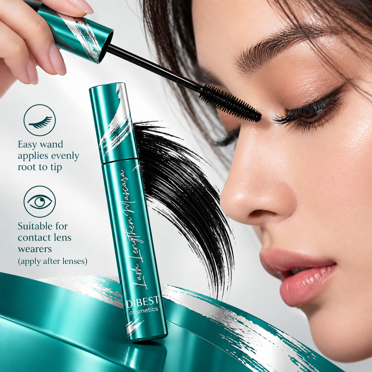 Easy wand applies evenly root to tip, suitable for contact lens wearers