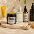 Canvia best sellers — batana oil, hair oil and massage oil styled on beige stone