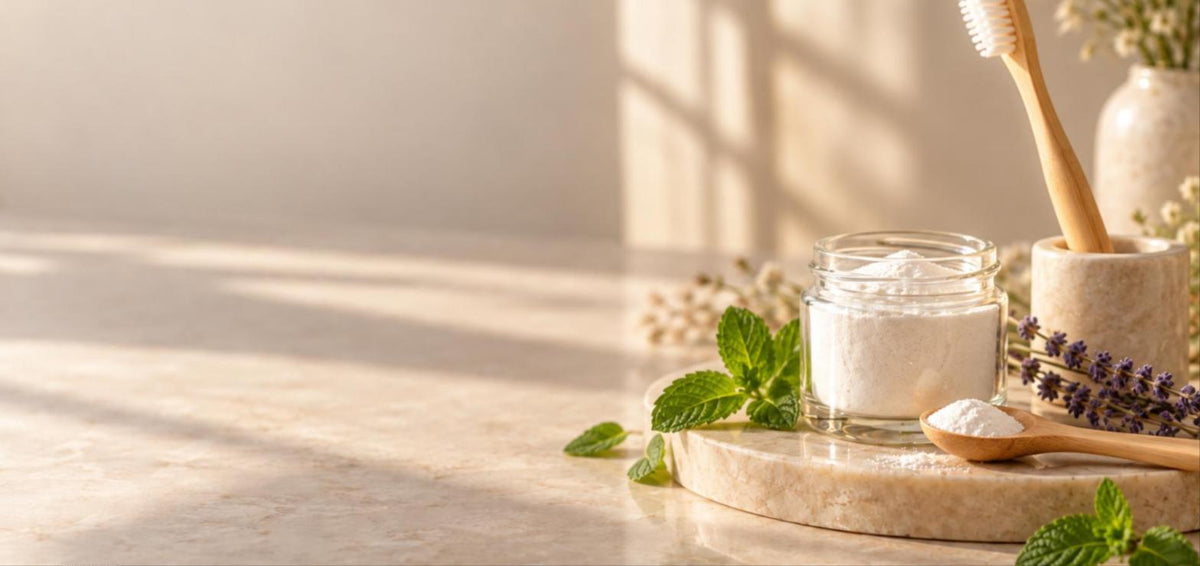 Tooth powder jar, bamboo toothbrush and fresh mint – Canvia Oral Care