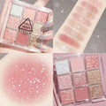 Nine-colour eyeshadow palette with matte shimmer and glitter finishes