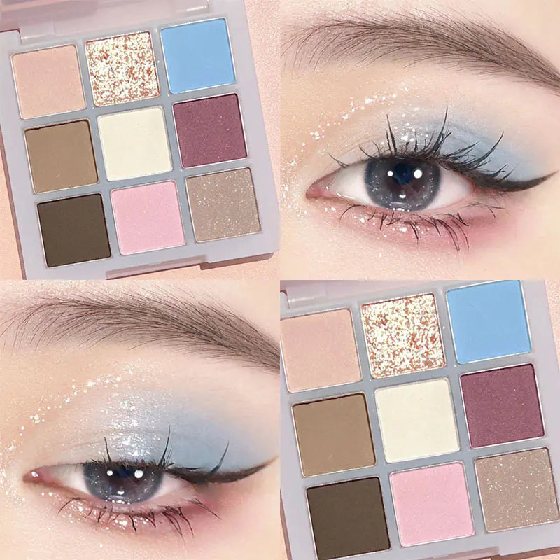 9-Color Eyeshadow Palette – Matte, Shimmer & Glitter Finishes