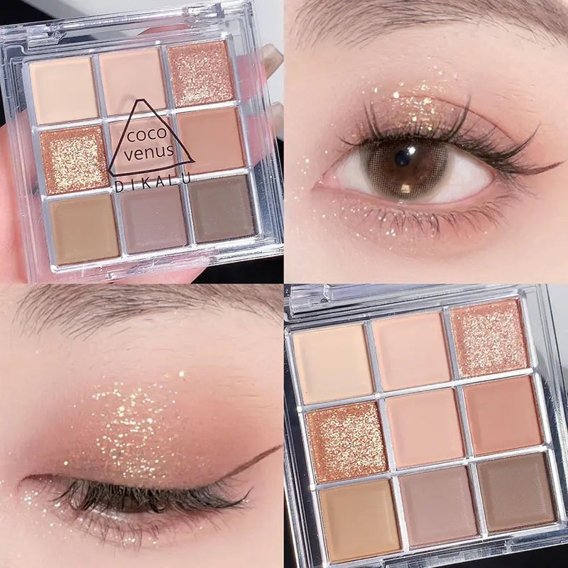 9-color Pure Brown eyeshadow palette packshot — matte and shimmer warm-brown shades in a slim travel-friendly case