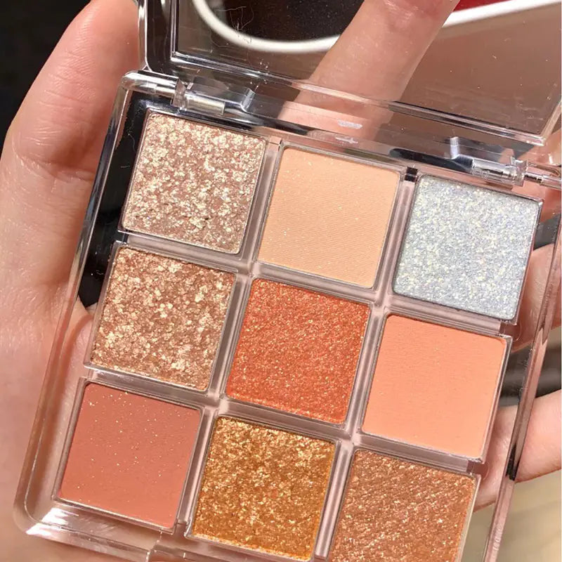 9-Color Eyeshadow Palette – Matte, Shimmer & Glitter Finishes