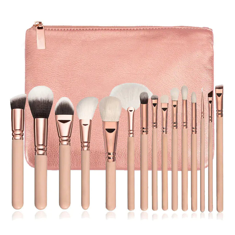 15-Piece Premium Makeup Brush Set – Pink Rose Gold with Storage Bag — premium secondary source product view