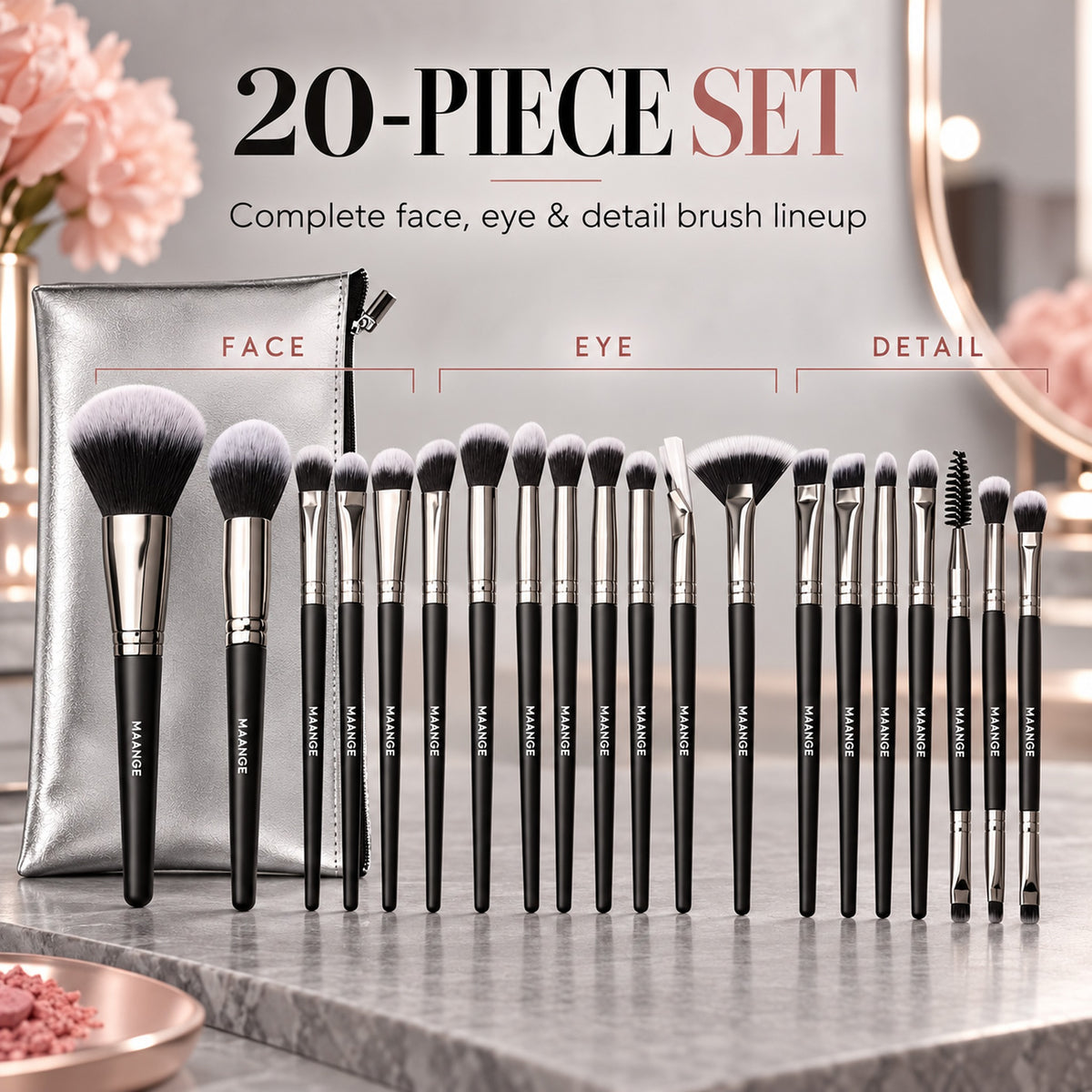 20-piece set: complete face, eye and detail brush lineup