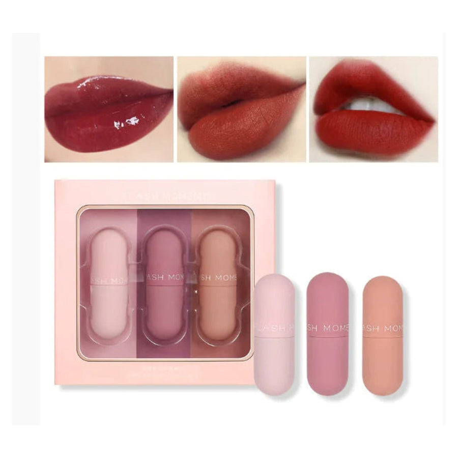 3-Piece Matte Non-Stick Lip Gloss Set – Long-Lasting Color — premium secondary source product view