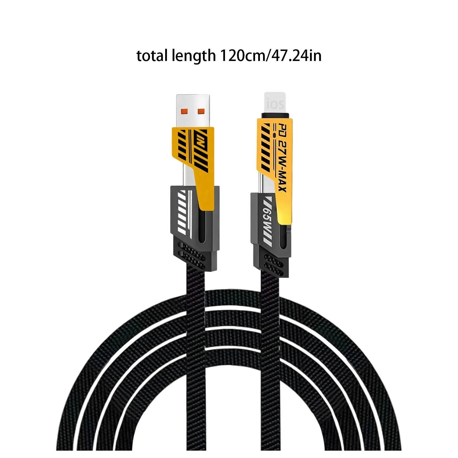 4-in-1 Fast Charging 47in Braided Cable 65W USB-C/USB-A for Iphone Android Tabletex international