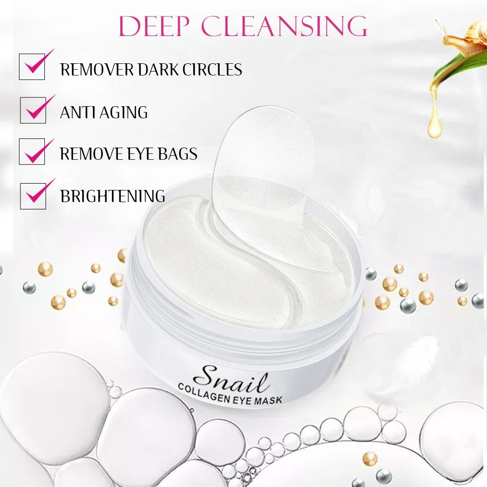 Korean Snail Secretion Collagen Eye Patches 60 Pc Women’s Beauty Essential Under Eye Mask for Dark Circles Puffiness Korean Beauty