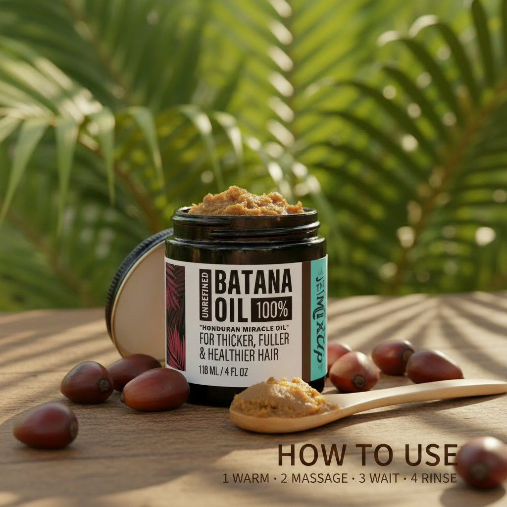 How to use Canvia Unrefined Batana Oil — warm, massage, wait, rinse — in 4 simple steps.