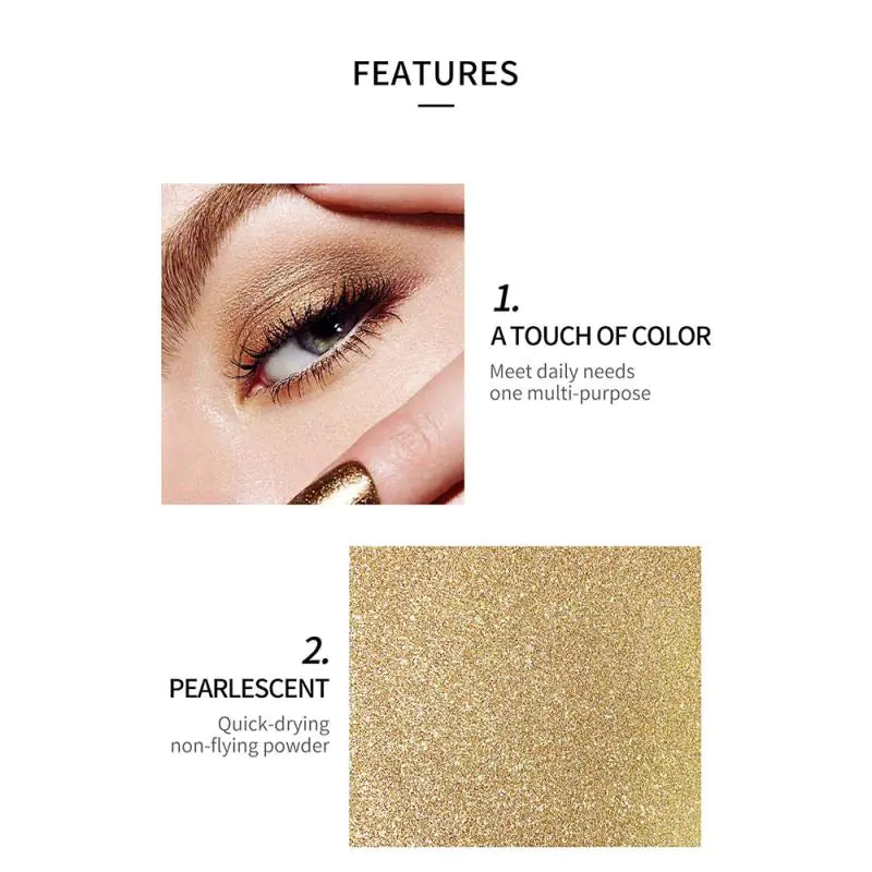 Features of pearlescent liquid eyeshadow — quick-drying, non-flying powder