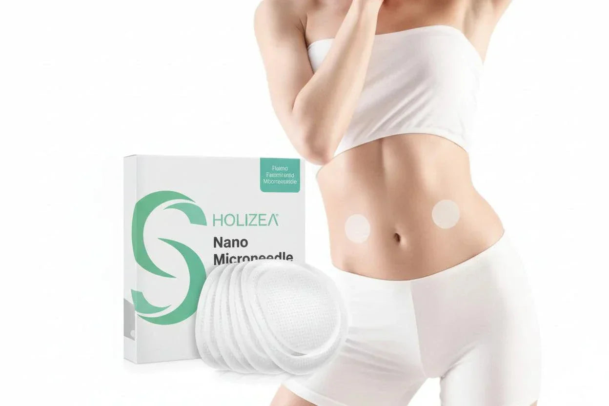 Holizea Nano Microneedle product with packaging and application on skin
