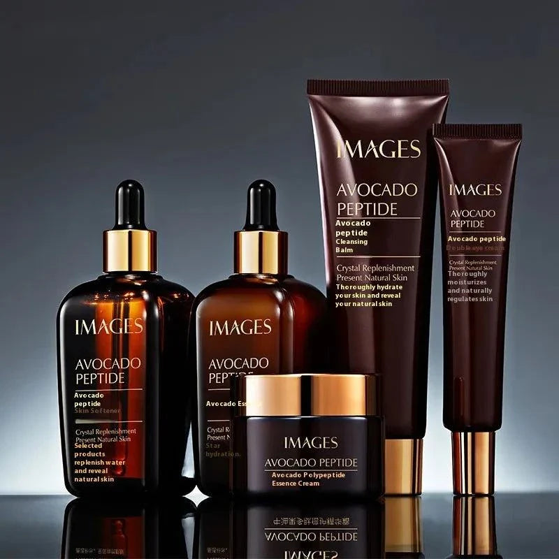 Images Avocado Peptide skincare products on a dark background