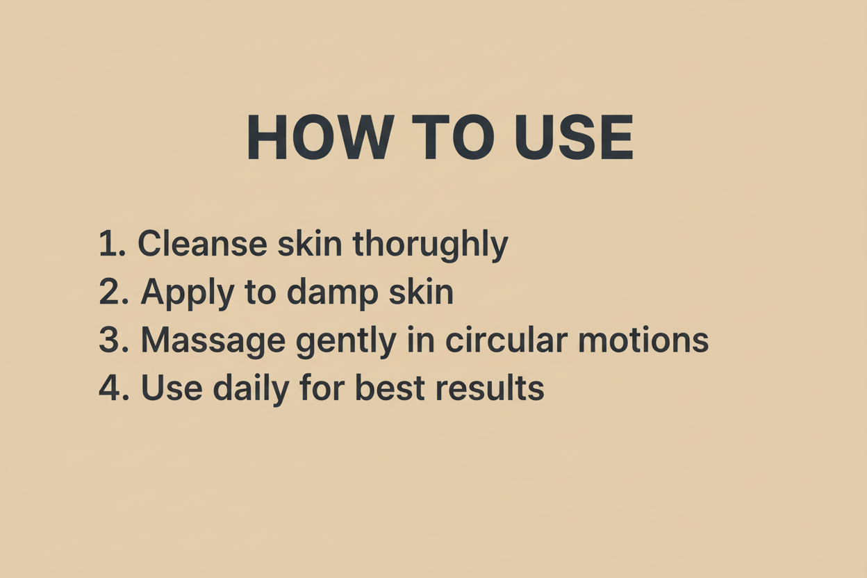 Instructions for using a skincare product on a beige background