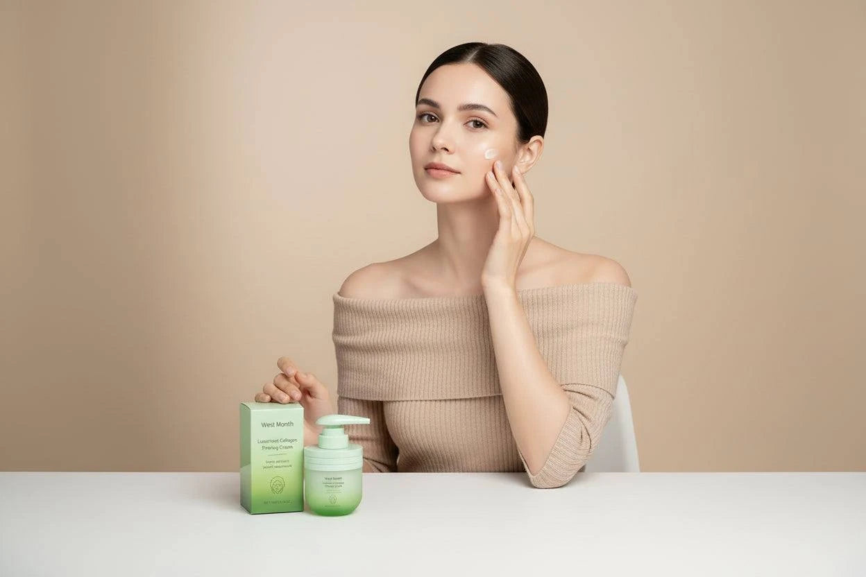 West Month Luxurious Collagen Firming Cream with packaging on a white background