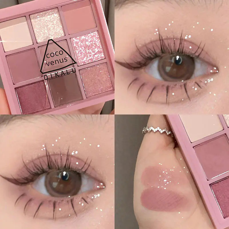 9-color eyeshadow palette in Smoke Powder Rose colourway — soft pink and mauve matte and shimmer shades