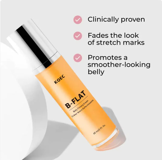 Orange bottle of KOEC B-FLAT with text on a white background