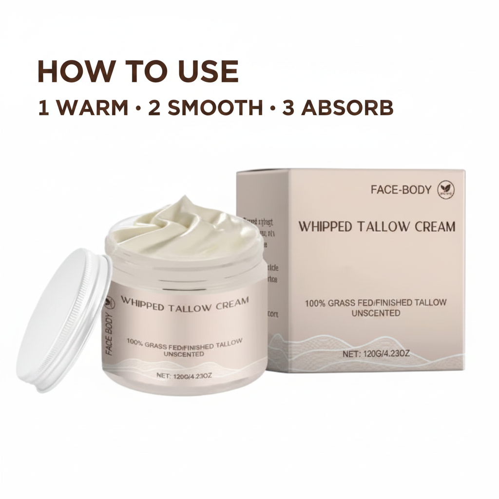 How to use Canvia Whipped Tallow Cream — warm, smooth, absorb — three simple steps for face and body.