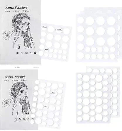 Acne plaster packaging with a grid of white plasters on a white background