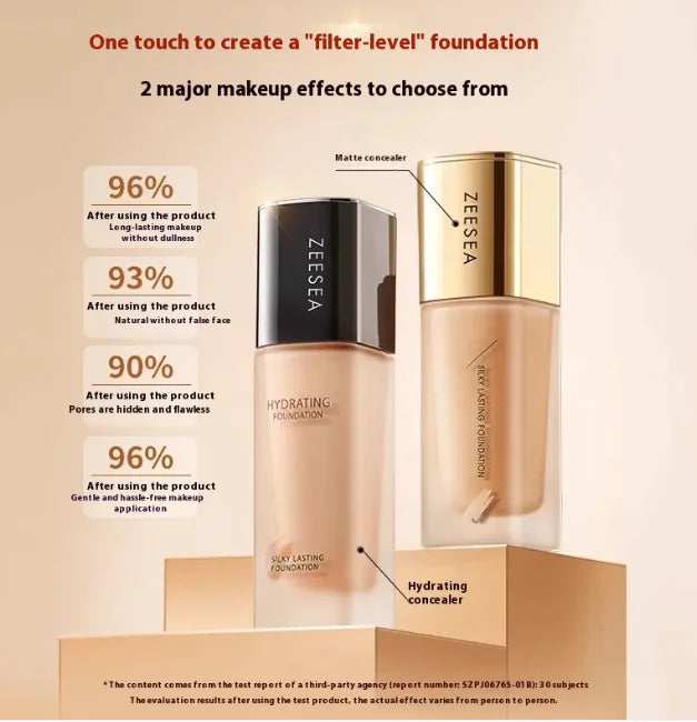 ZEESEA Hydrating and Silky Matte liquid foundations with two-finish comparison