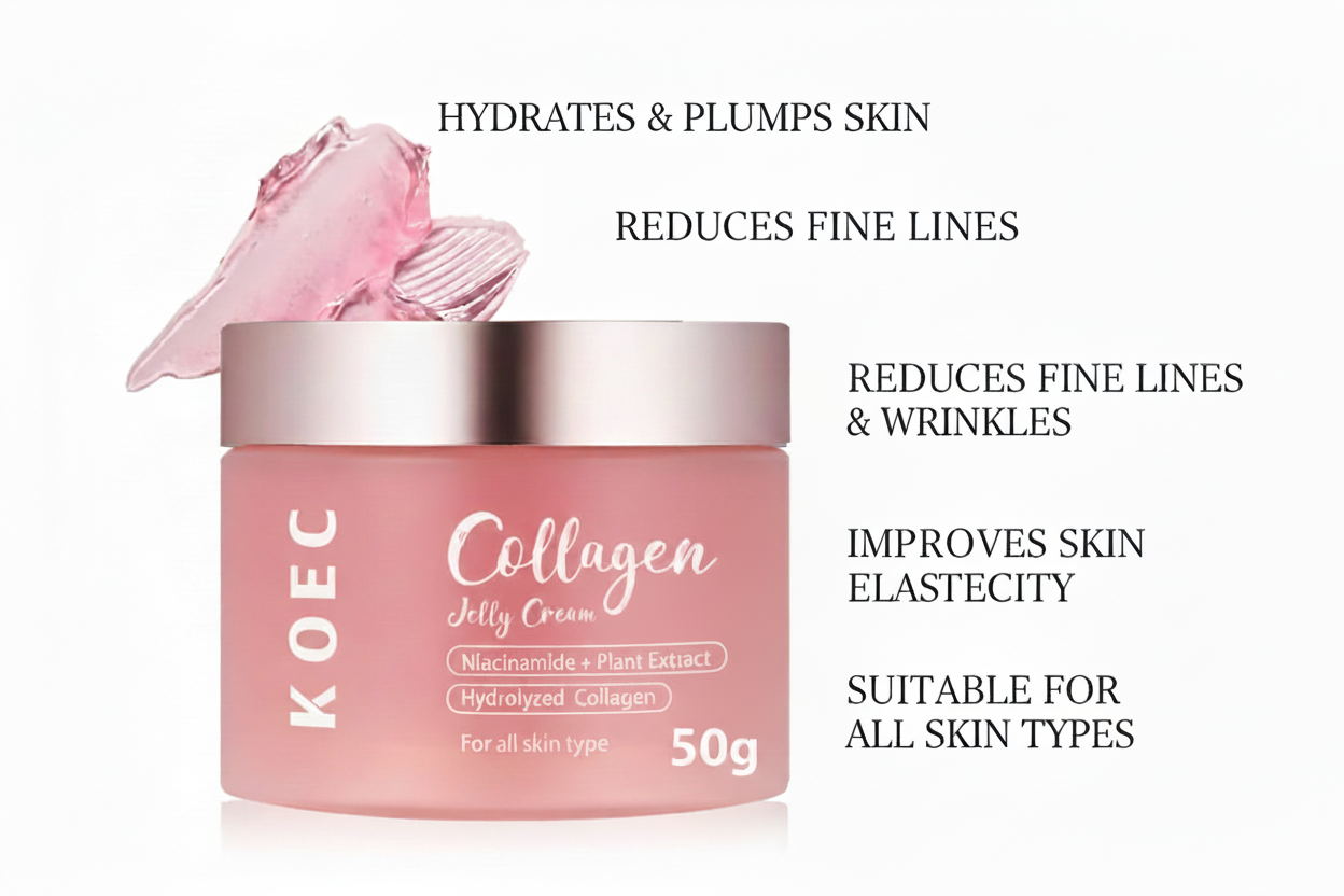 KOECC Collagen Jelly Cream jar with pink jelly on a white background