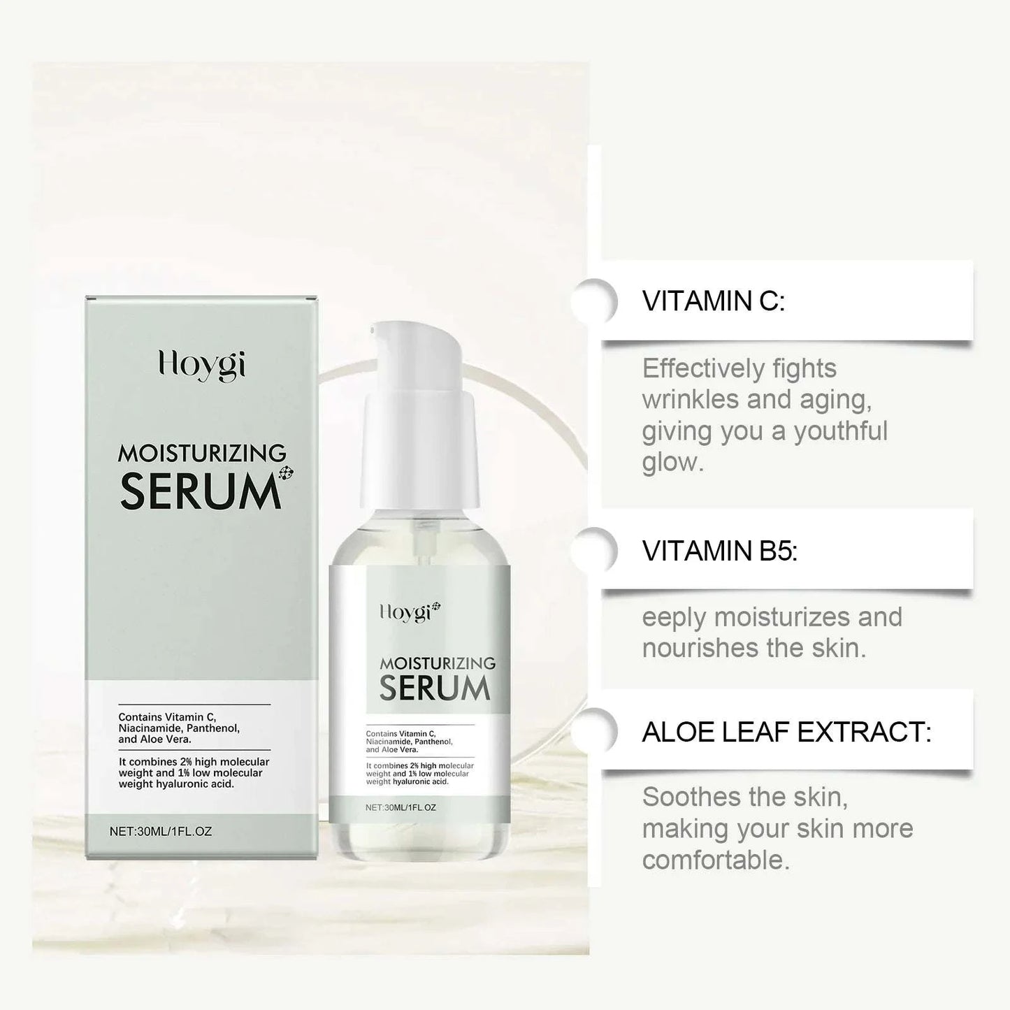 Lloygi moisturizing serum with packaging on a white background