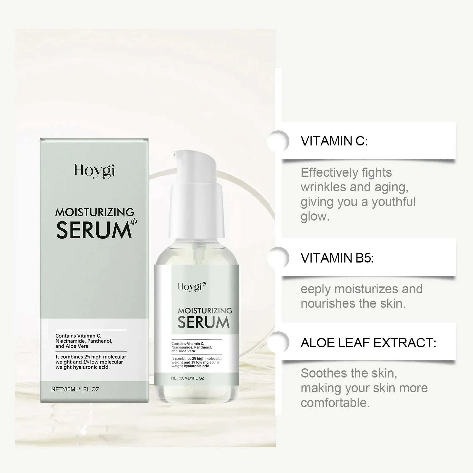 Lloygi moisturizing serum with packaging on a white background