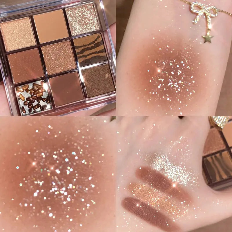 9-Color Eyeshadow Palette – Matte, Shimmer & Glitter Finishes