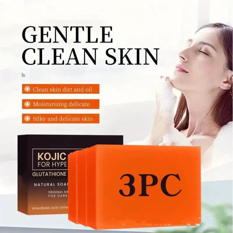 Woman washing face with Brightening Skin Color turmeric kojic acid soap, gentle cleanse