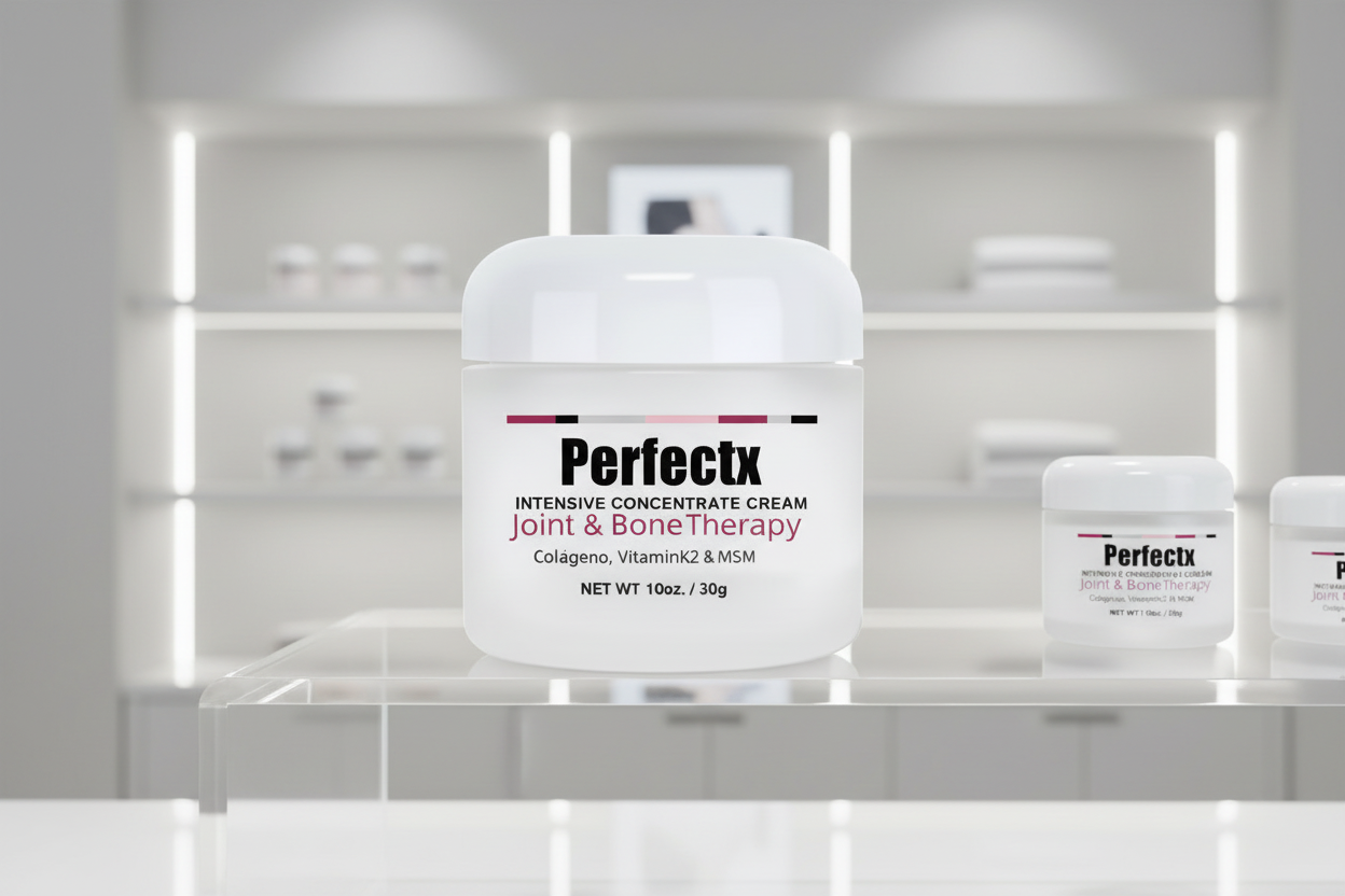 Perfectx Joint & Bone Therapy cream container on a white surface with a blurred background