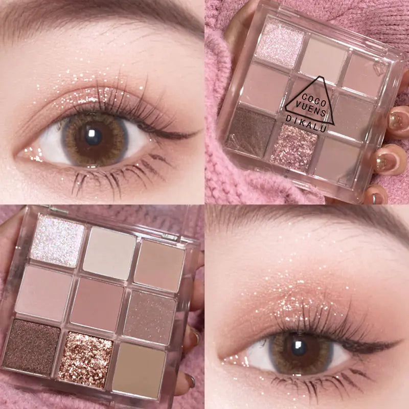 9-Color Eyeshadow Palette – Matte, Shimmer & Glitter Finishes