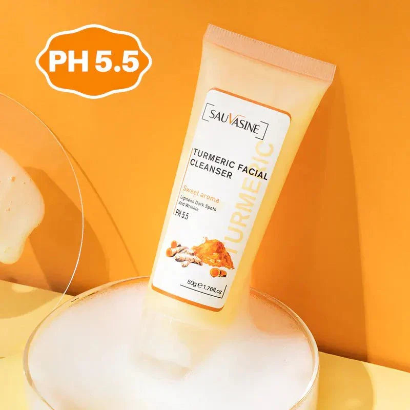 Turmeric Cleansing Foam applied to face