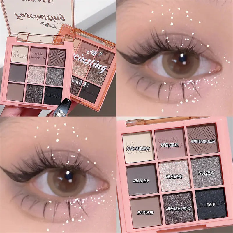 9-Color Eyeshadow Palette – Matte, Shimmer & Glitter Finishes