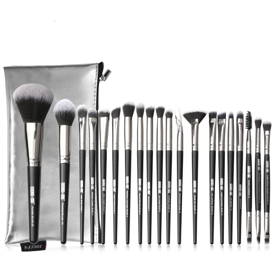 20-Piece Makeup Brush Set with Carrying Bag in Black barreled gun