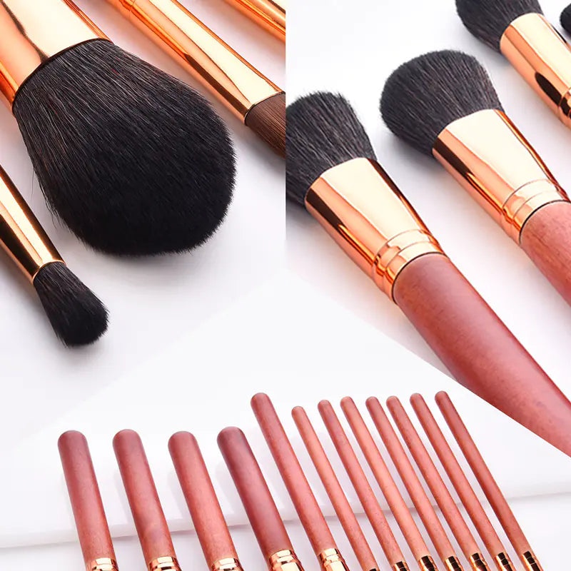 12-Piece Makeup Brush Set with Powder Brush and Wood Brushes