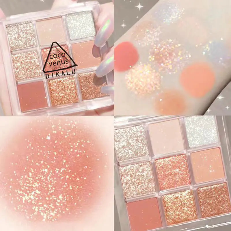 9-Color Eyeshadow Palette – Matte, Shimmer & Glitter Finishes