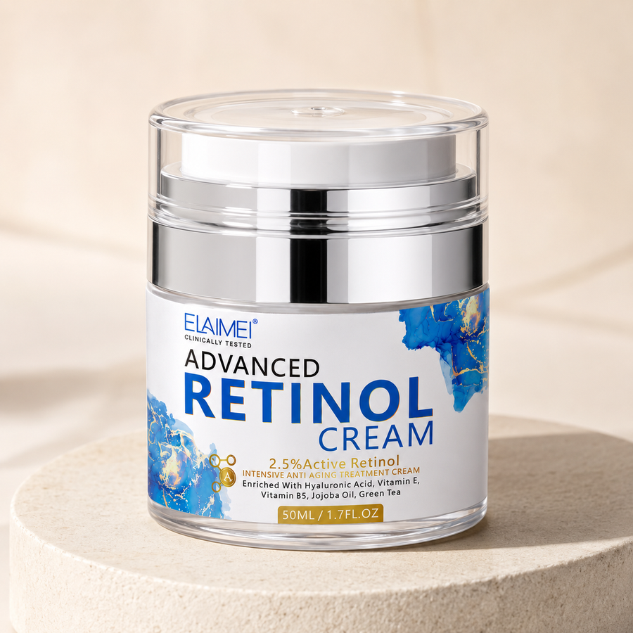 Advanced Retinol Cream jar in a warm premium studio setting