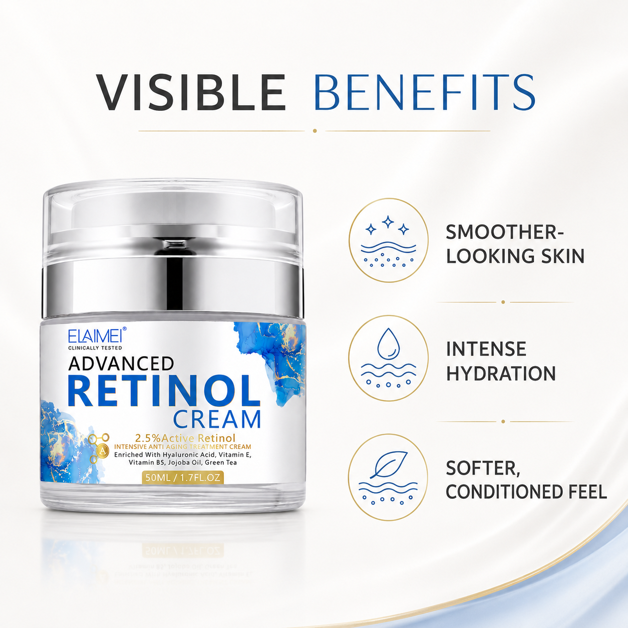 Advanced Retinol Cream visible benefits for smoother-looking hydrated skin