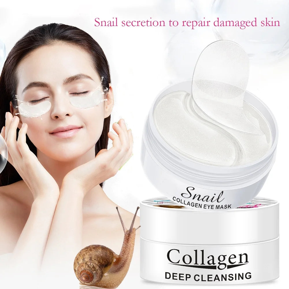 Korean Snail Secretion Collagen Eye Patches 60 Pc Women’s Beauty Essential Under Eye Mask for Dark Circles Puffiness Korean Beauty