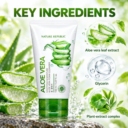 Key ingredients of the aloe vera face wash: aloe vera leaf extract, glycerin and plant-extract complex