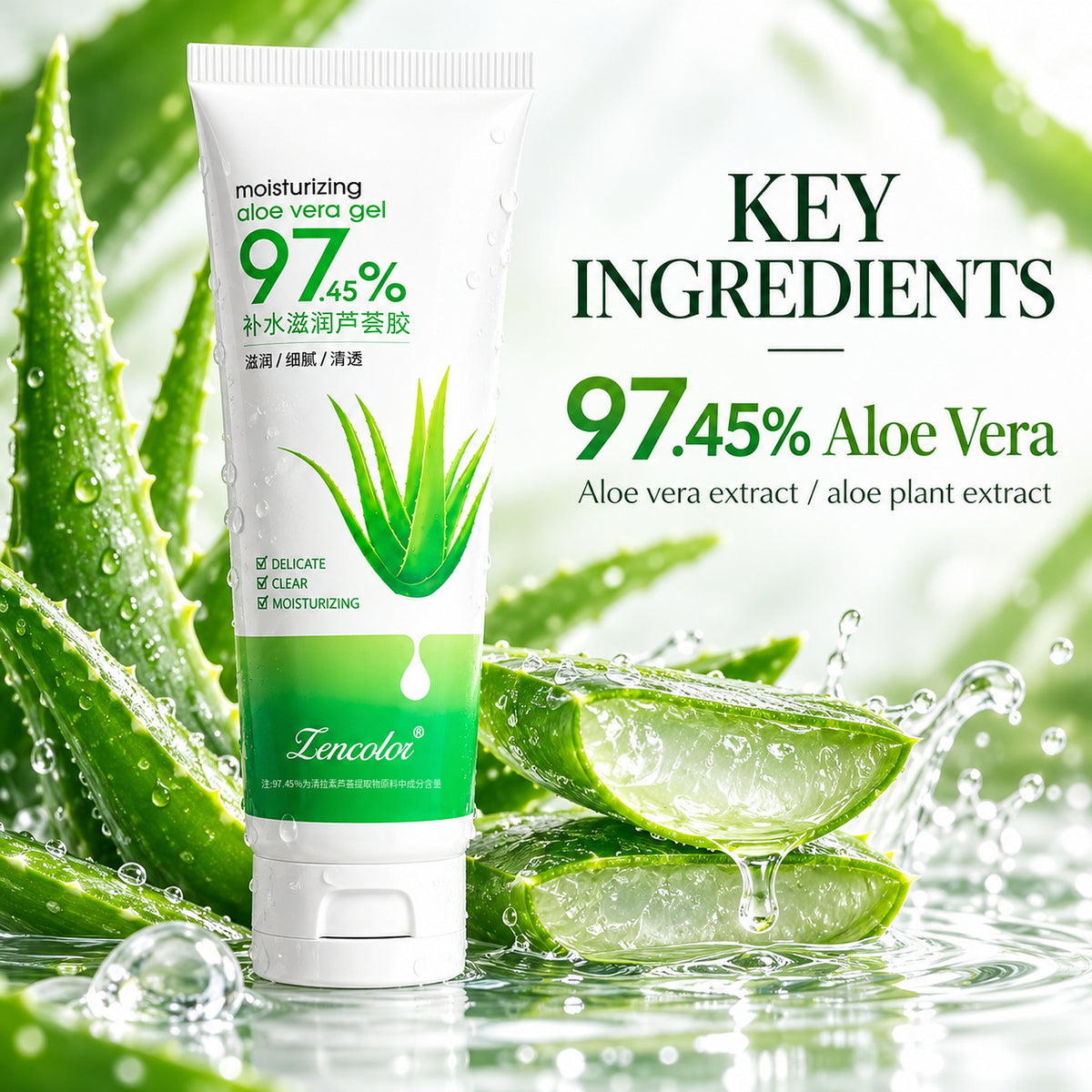Key ingredients: 97.45% aloe vera extract, with fresh cut aloe leaves