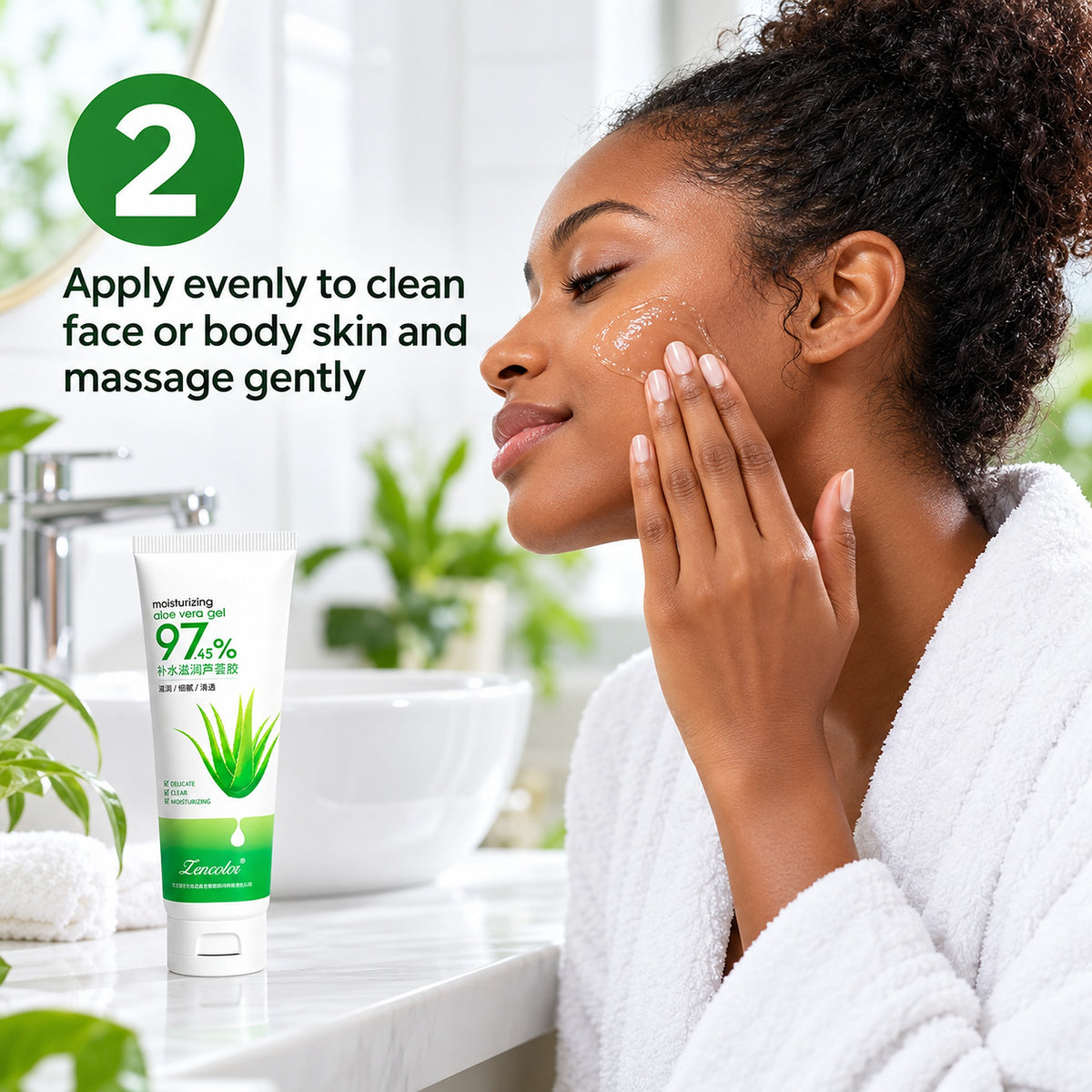 How to use step 2: apply the aloe gel evenly to clean skin and massage gently