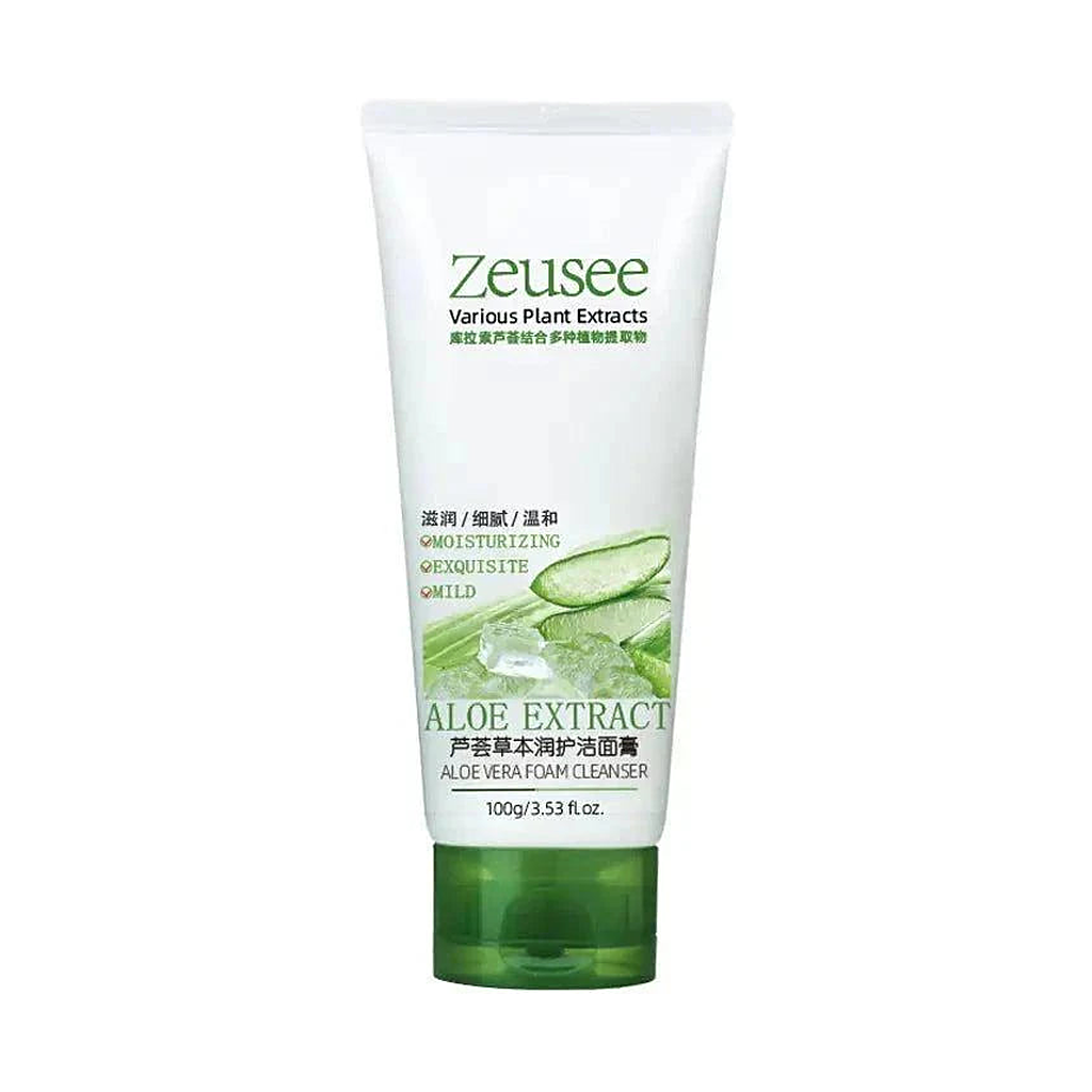 Aloe Vera Foaming Facial Cleanser 100g — centered hero tube on white background with soft studio shadow
