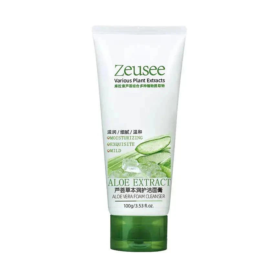 Aloe Vera Foaming Facial Cleanser 100g — centered hero tube on white background with soft studio shadow