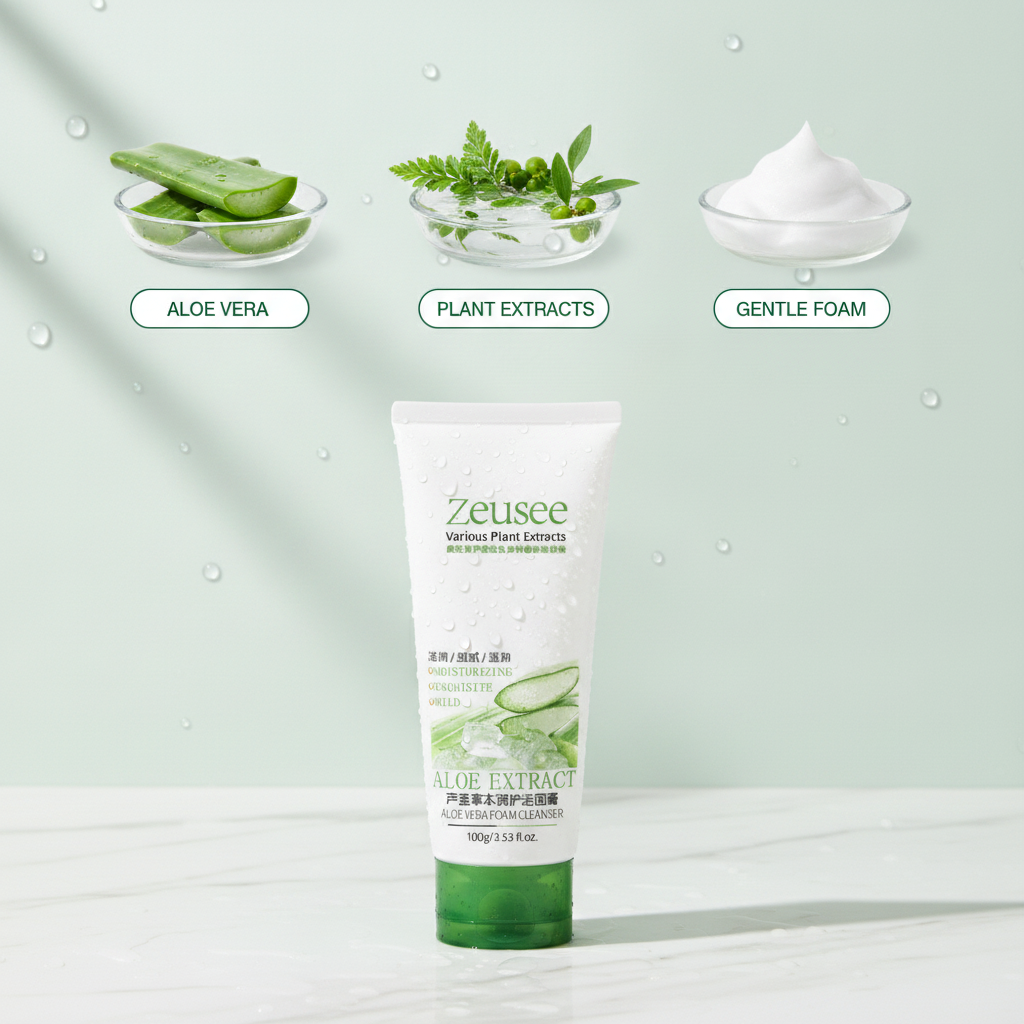 Aloe Vera Foaming Facial Cleanser — ingredient story: aloe vera, plant extracts, gentle foam