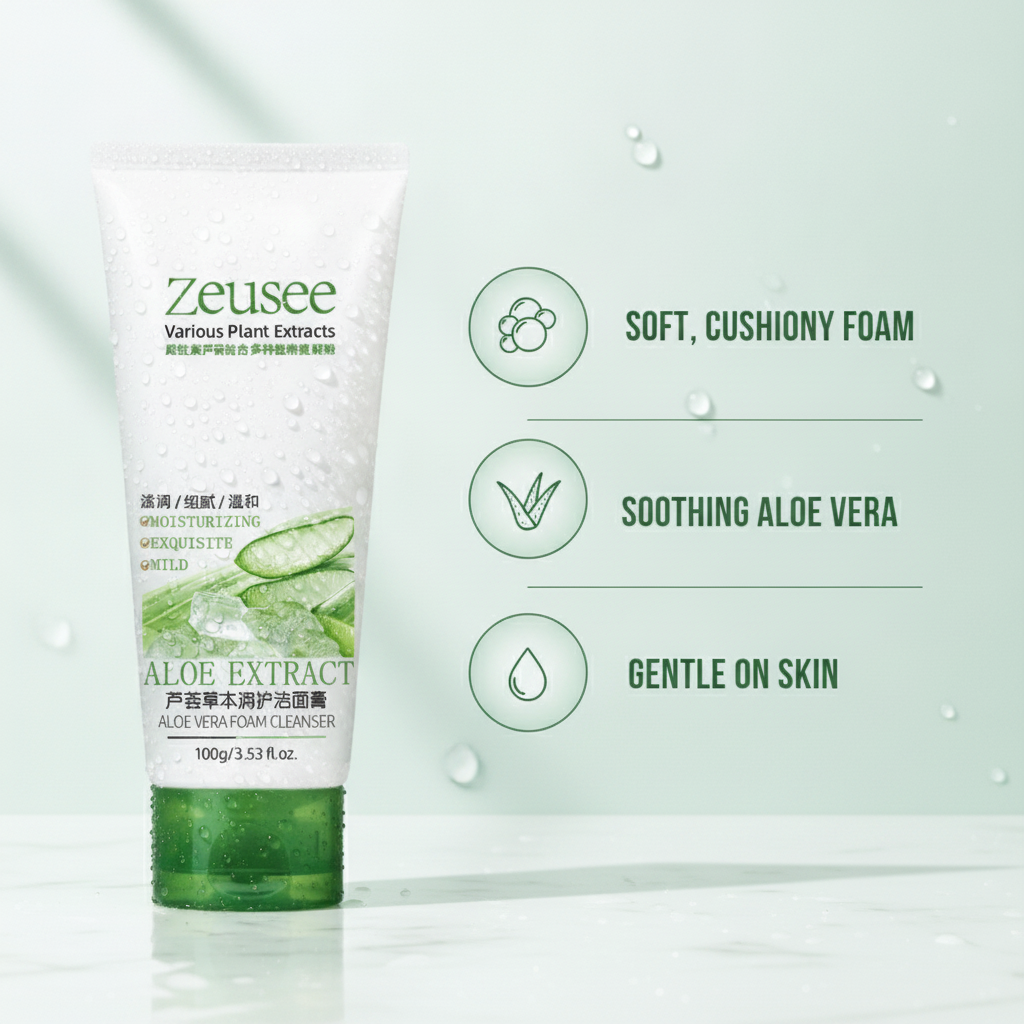 Aloe Vera Foaming Facial Cleanser — key benefits at a glance graphic